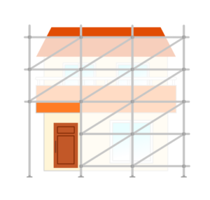 足場と養生を施した一戸建て住宅のイラスト