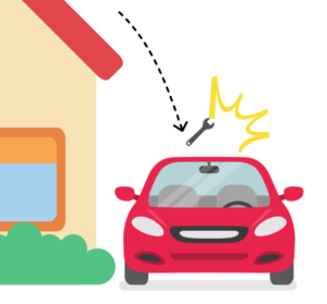 車の上に工具が落下した様子のイラスト